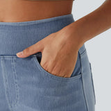 Jean large taille haute extensible silhouette élégante