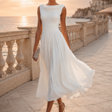 Robe midi plissée sans manches à col bénitier