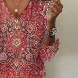 Blouse Femme Imprimé Bohème – Haut Col V Élégant