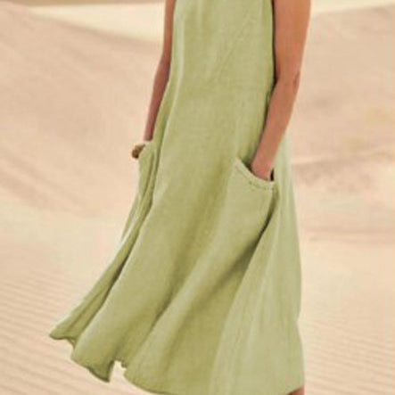 Robe Femme Longue Lin Décontractée Poches