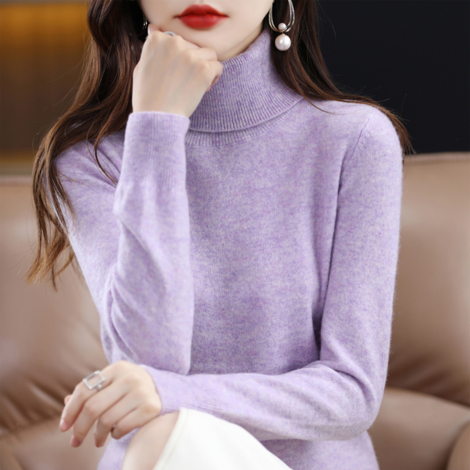 Pull Femme Col Roulé Élégant Ajusté