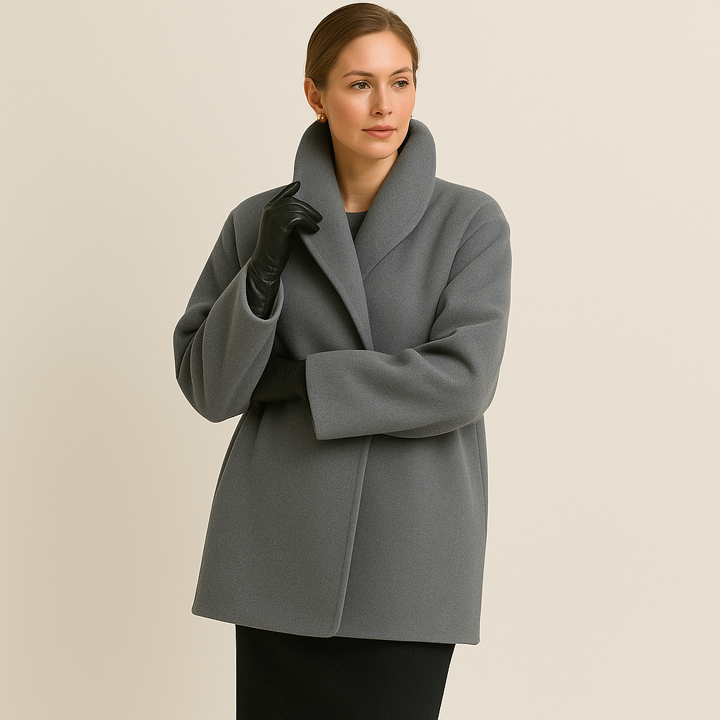 Manteau Court Laine Col Large Coupe Élégante Moderne