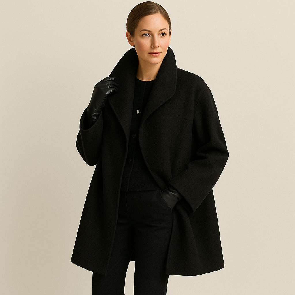 Manteau Court Laine Col Large Coupe Élégante Moderne