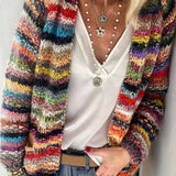 Farverig Strik Cardigan Casual Stil Blød Komfort
