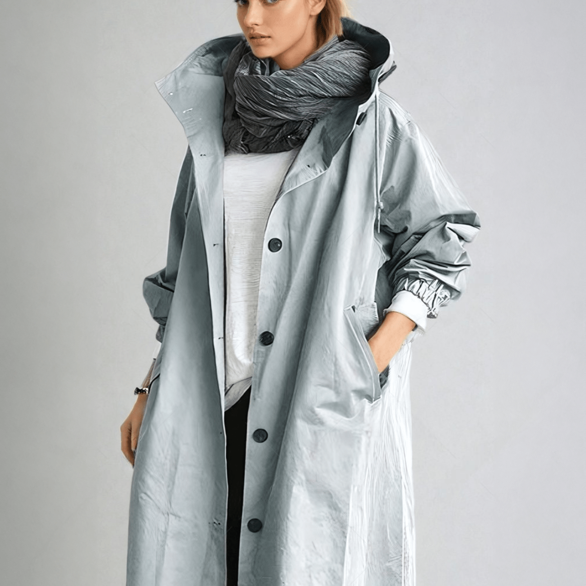 Trench-coat long femme ceinturé à col tailleur