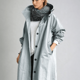 Trench-coat long femme ceinturé à col tailleur