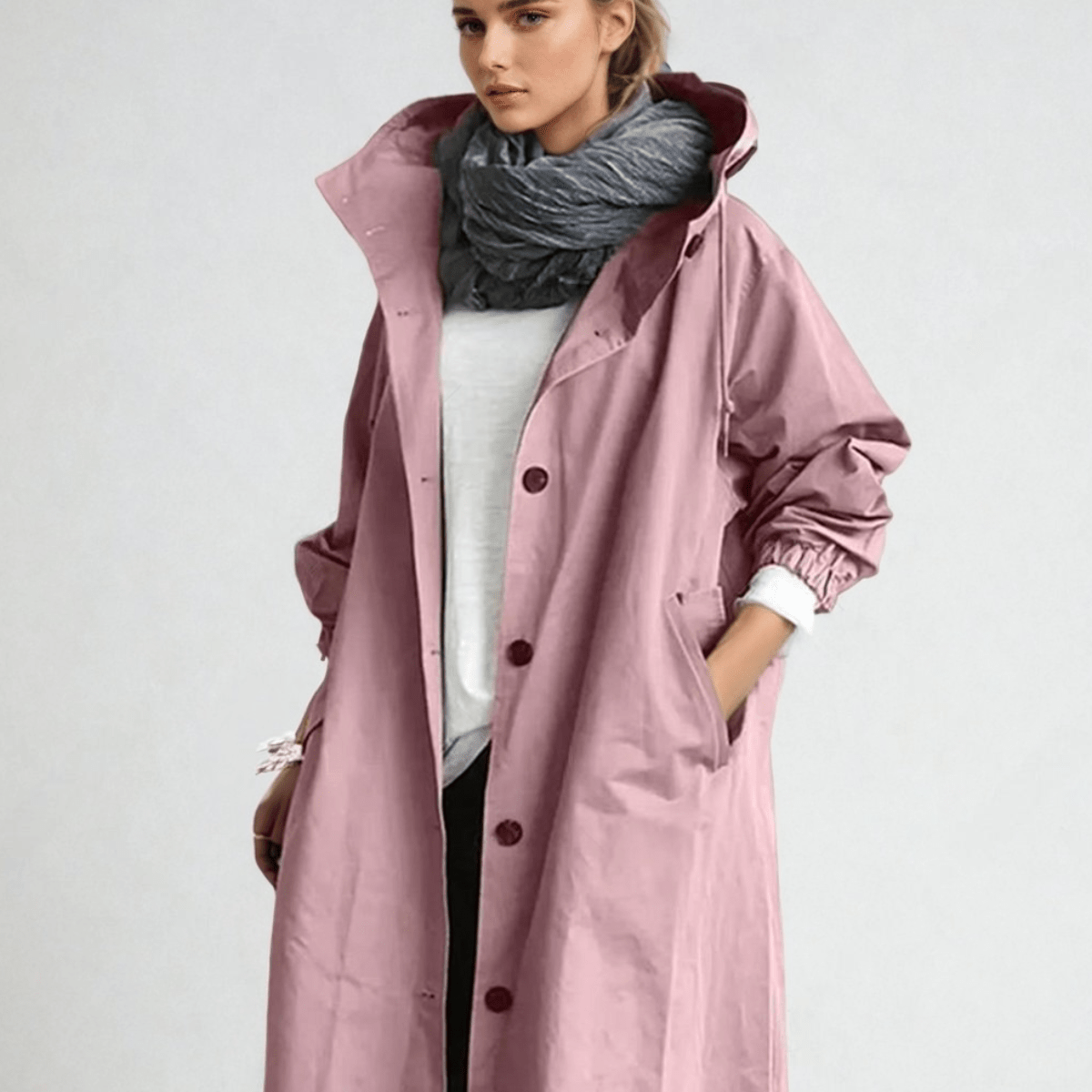 Trench-coat long femme ceinturé à col tailleur