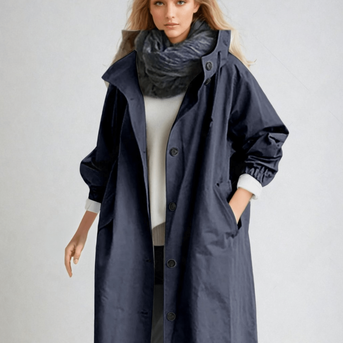 Trench-coat long femme ceinturé à col tailleur