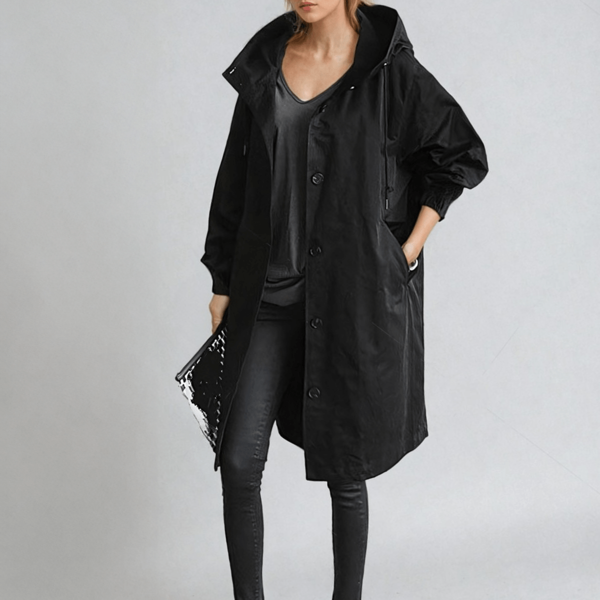 Trench-coat long femme ceinturé à col tailleur