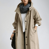Trench-coat long femme ceinturé à col tailleur