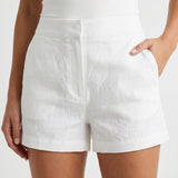 Short femme taille haute à jambe large blanc