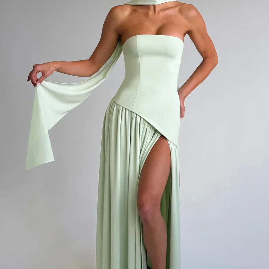 Robe Femme Longue Bustier Fendue Élégante
