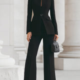 Tailleur femme deux pièces blazer et pantalon évasé