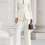 Tailleur femme deux pièces blazer et pantalon évasé