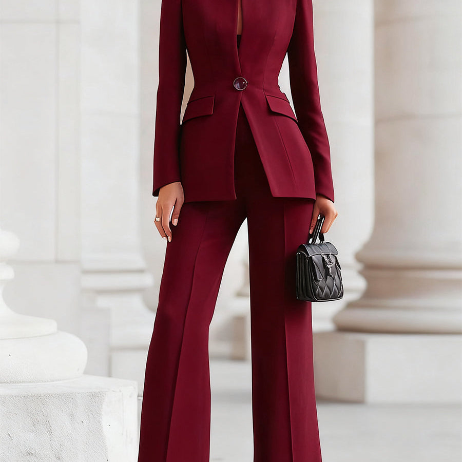 Tailleur femme deux pièces blazer et pantalon évasé