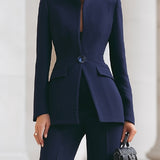 Tailleur femme deux pièces blazer et pantalon évasé
