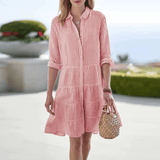 Robe Femme Chemise Rayures Décontractée Mi Longue