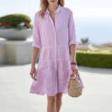 Robe Femme Chemise Rayures Décontractée Mi Longue