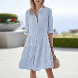 Robe Femme Chemise Rayures Décontractée Mi Longue