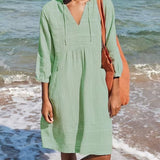 Robe Courte Coton Texturé Col V Confort Léger