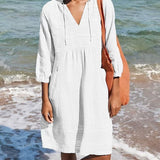 Robe Courte Coton Texturé Col V Confort Léger