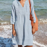 Robe Courte Coton Texturé Col V Confort Léger