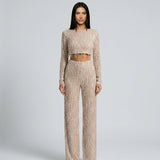 Ensemble femme crop top à sequins et pantalon large