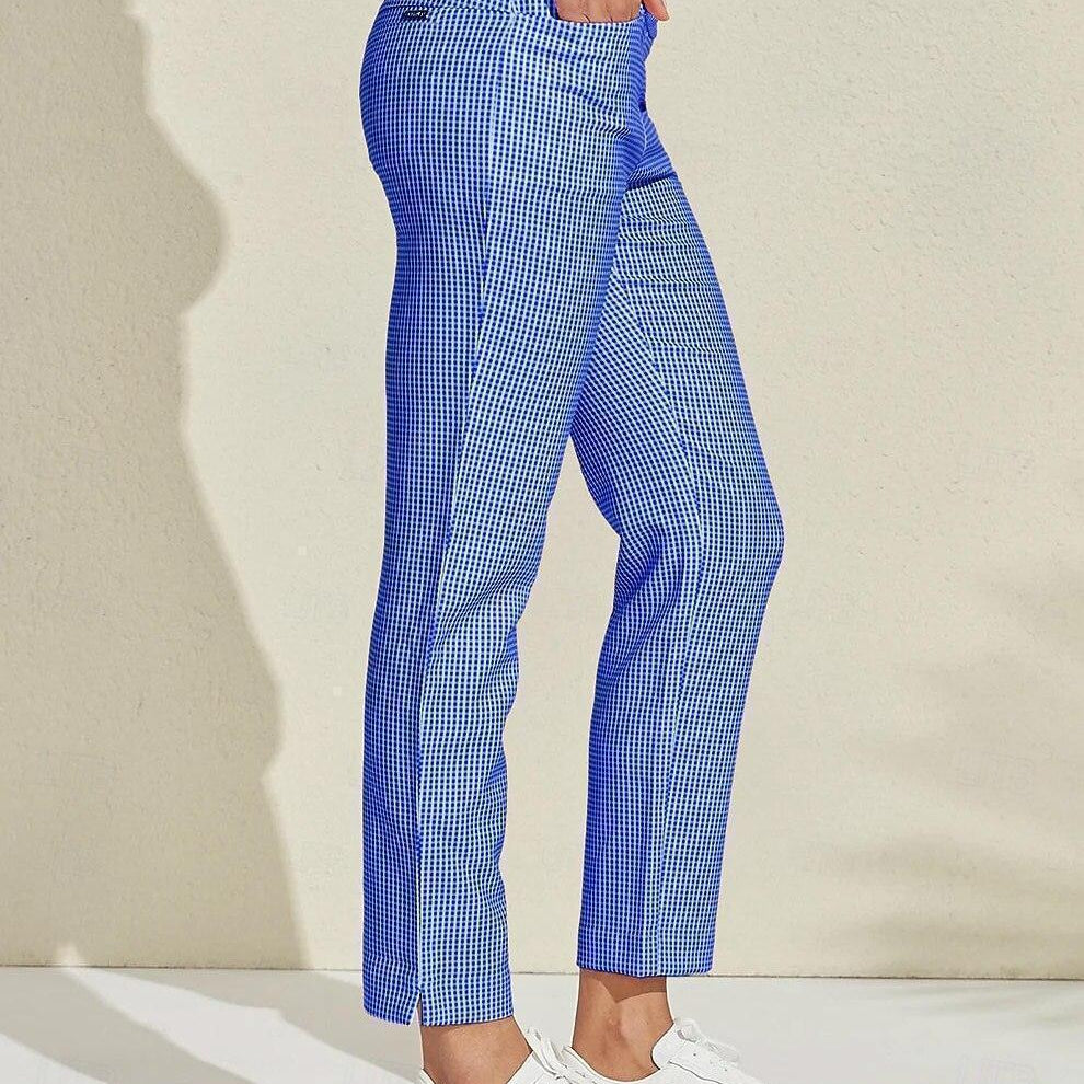 Pantalon Carreaux Vichy Ajusté Style Chic Décontracté