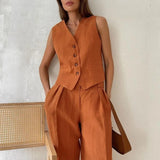 Ensemble Femme Élégant Gilet Sans Manches et Pantalon Large