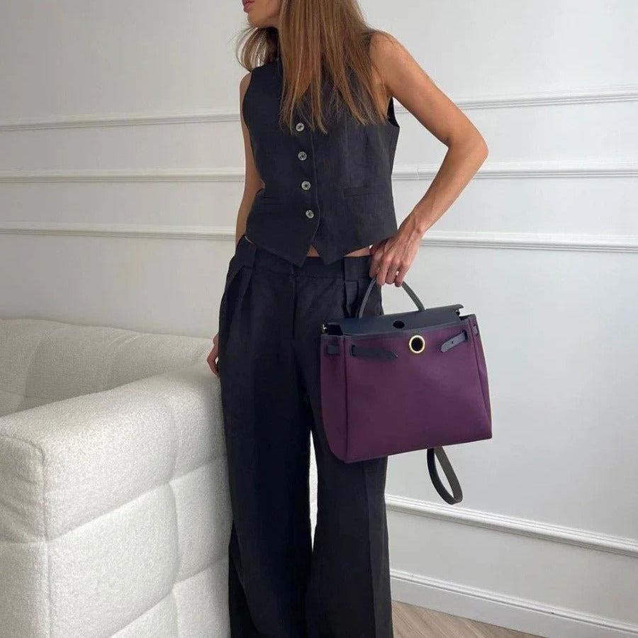 Ensemble Femme Élégant Gilet Sans Manches et Pantalon Large