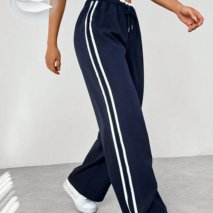 Pantalon Sport Large Bandes Latérales Style Décontracté