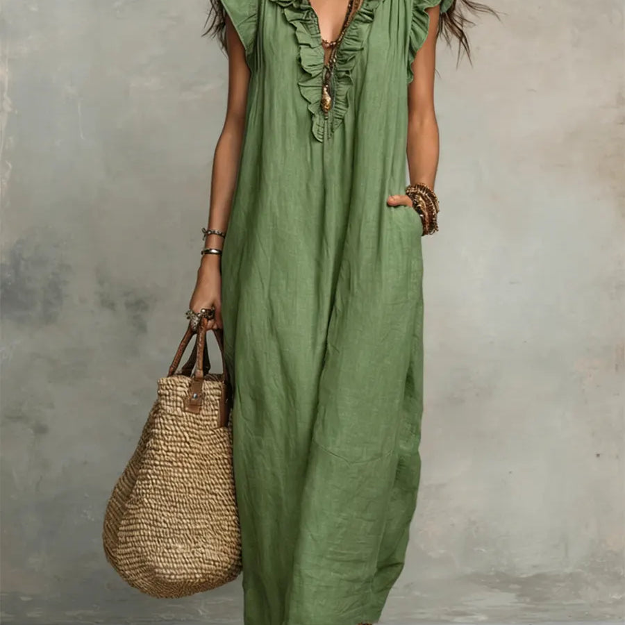 Robe Longue En Lin Gris Femme