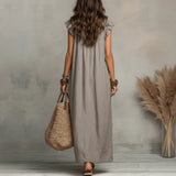 Robe Longue En Lin Gris Femme