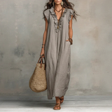 Robe Longue En Lin Gris Femme