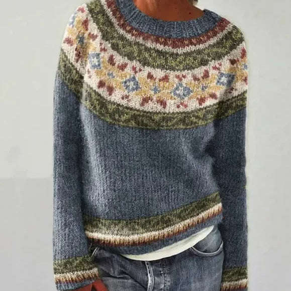 Pull femme en maille Fair Isle col bateau