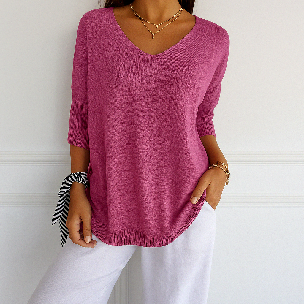 T-Shirt Femme Col V Ample – Haut Léger Décontracté