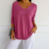 T-Shirt Femme Col V Ample – Haut Léger Décontracté