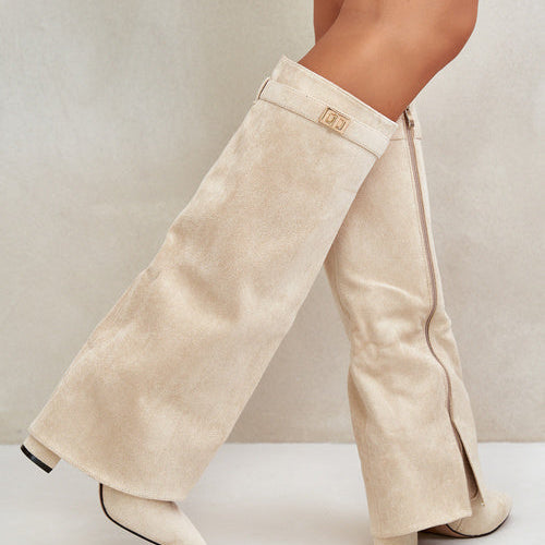 Bottes Hautes Suédine Talon Western Élégant
