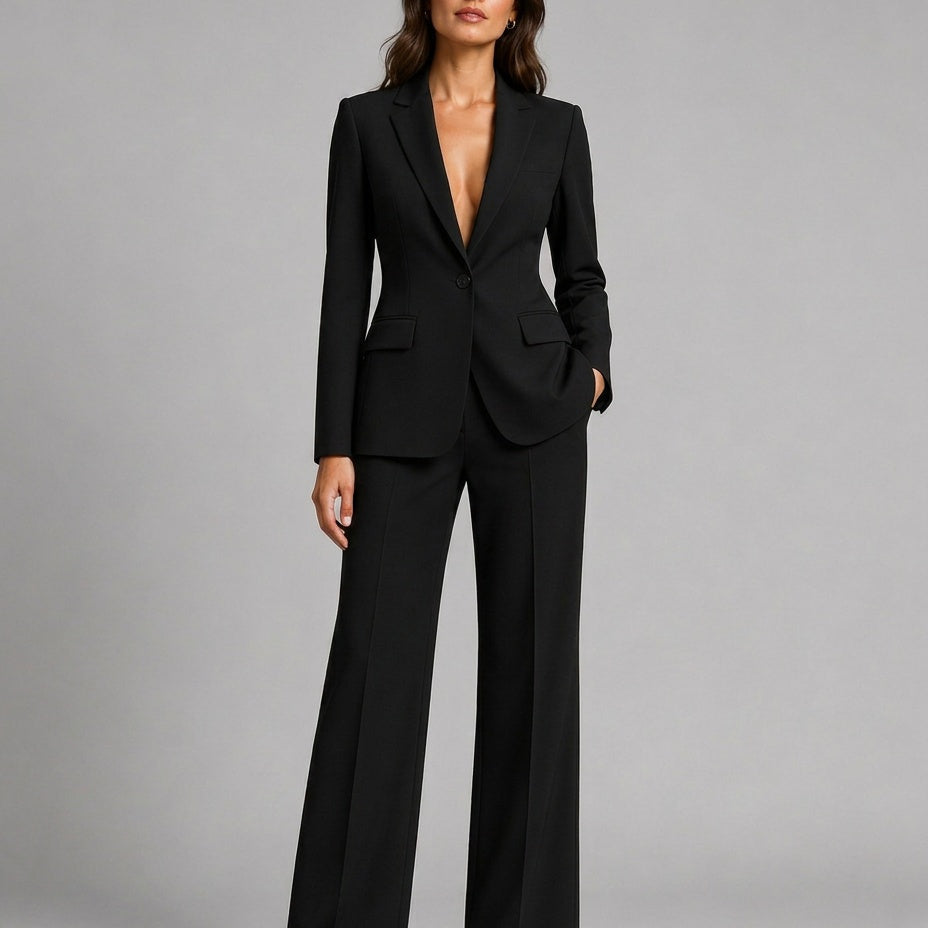 Ensemble femme blazer ajusté et pantalon large
