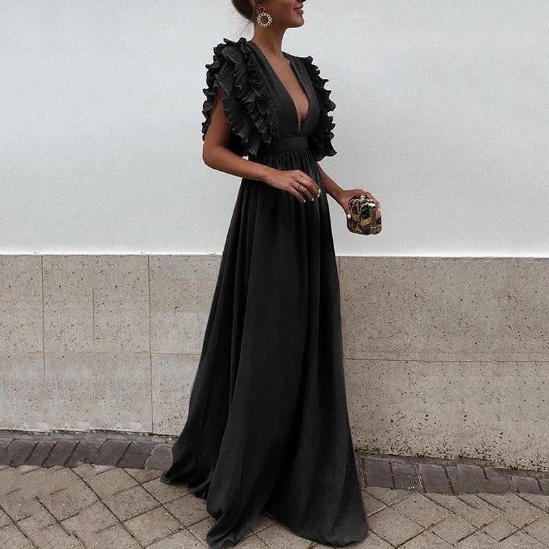 Robe Femme Longue Élégante – Robe Soirée Col V