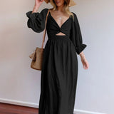 Robe Midi à Col V et Taille Nouée