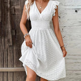 Robe Midi Brodée à Col V