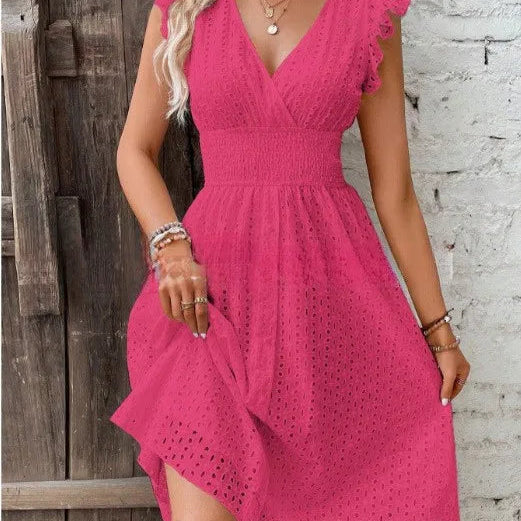 Robe Midi Brodée à Col V