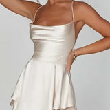 Robe Satinée Courte à Dos Noué