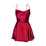 Robe Satinée Courte à Dos Noué