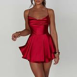 Robe Satinée Courte à Dos Noué