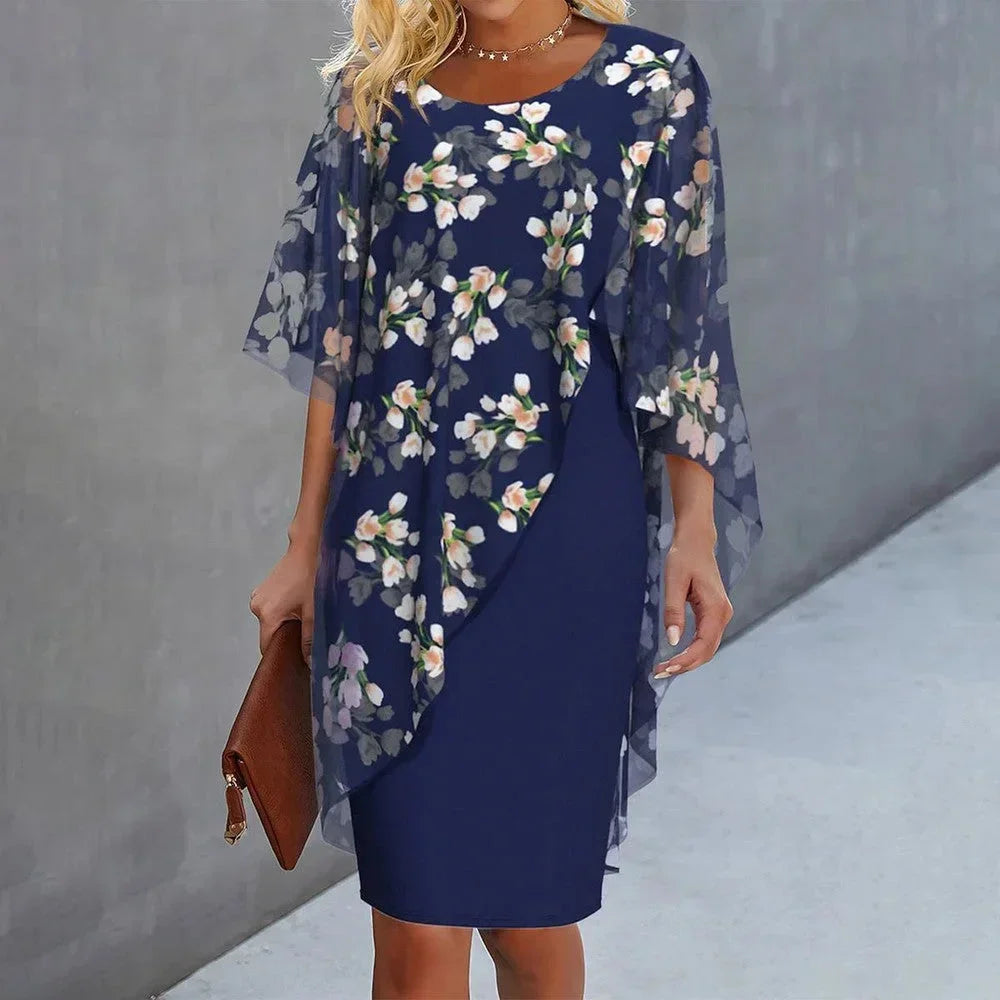 Robe Midi Fleurie à Effet Superposé