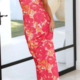 Robe Longue Bustier Fleurie Satinée