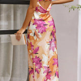 Robe Longue Bustier Fleurie Satinée