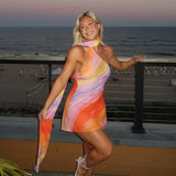 Robe Courte Asymétrique Imprimé Sunset
